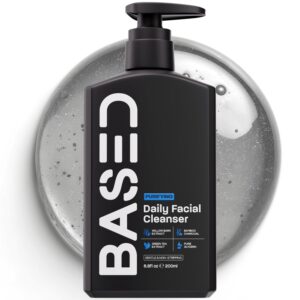 BASED Daily Facial Cleanser for Men - Deep Cleaning Formula with Bambooo Charcoal & Willow Bark - Removes Buildup Without Stripping - Clear Skin (6.8 Fl Oz Pack of 1 )